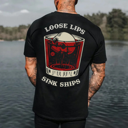 LOOSE LIPS SINK SHIPS Skull Liquor Print Men's T-shirt