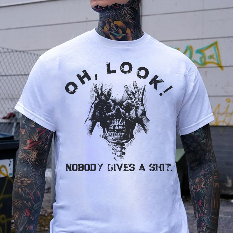 OH LOOK NOBODY GIVES A SHIT Skull With OK Print Men's T-shirt