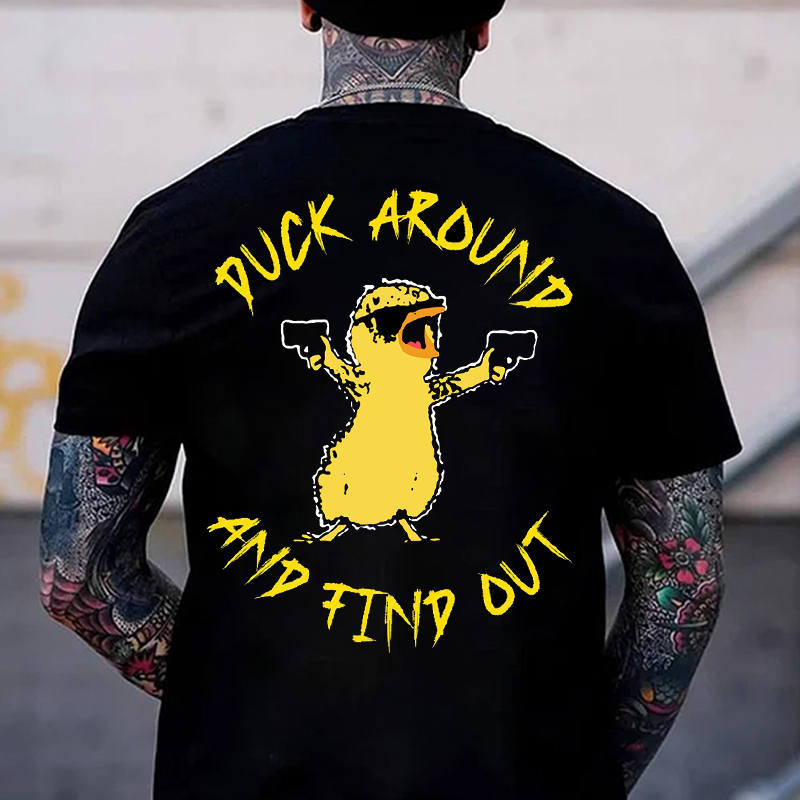 DUCK AROUND AND FIND OUT Yellow Duck Print Men's T-shirt