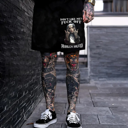 DON'T LIKE ME FUCK OFF Defiant Nun Print Men's Shorts