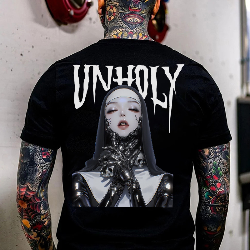 UNHOLY Nun&Skull Print Men's T-Shirt