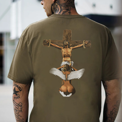 Angel Has Oral Sex with Sinner Bad Religion Black Print T-shirt