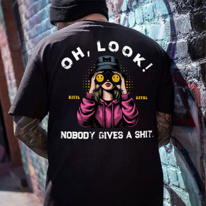 OH LOOK NOBODY GIVES A SHIT Blonde With Telescope Print Men's T-shirt