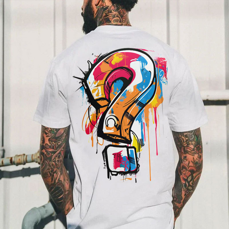 Colorful Question Mark Graffiti Print Men's T-Shirt