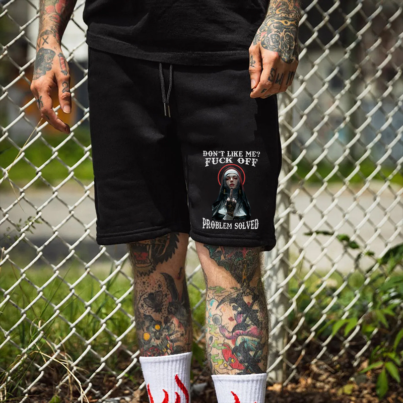 DON'T LIKE ME FUCK OFF Defiant Nun Print Men's Shorts