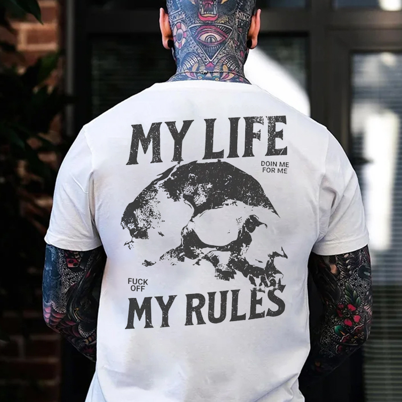 MY LIFE MY RULES Skull Print Men's T-Shirt