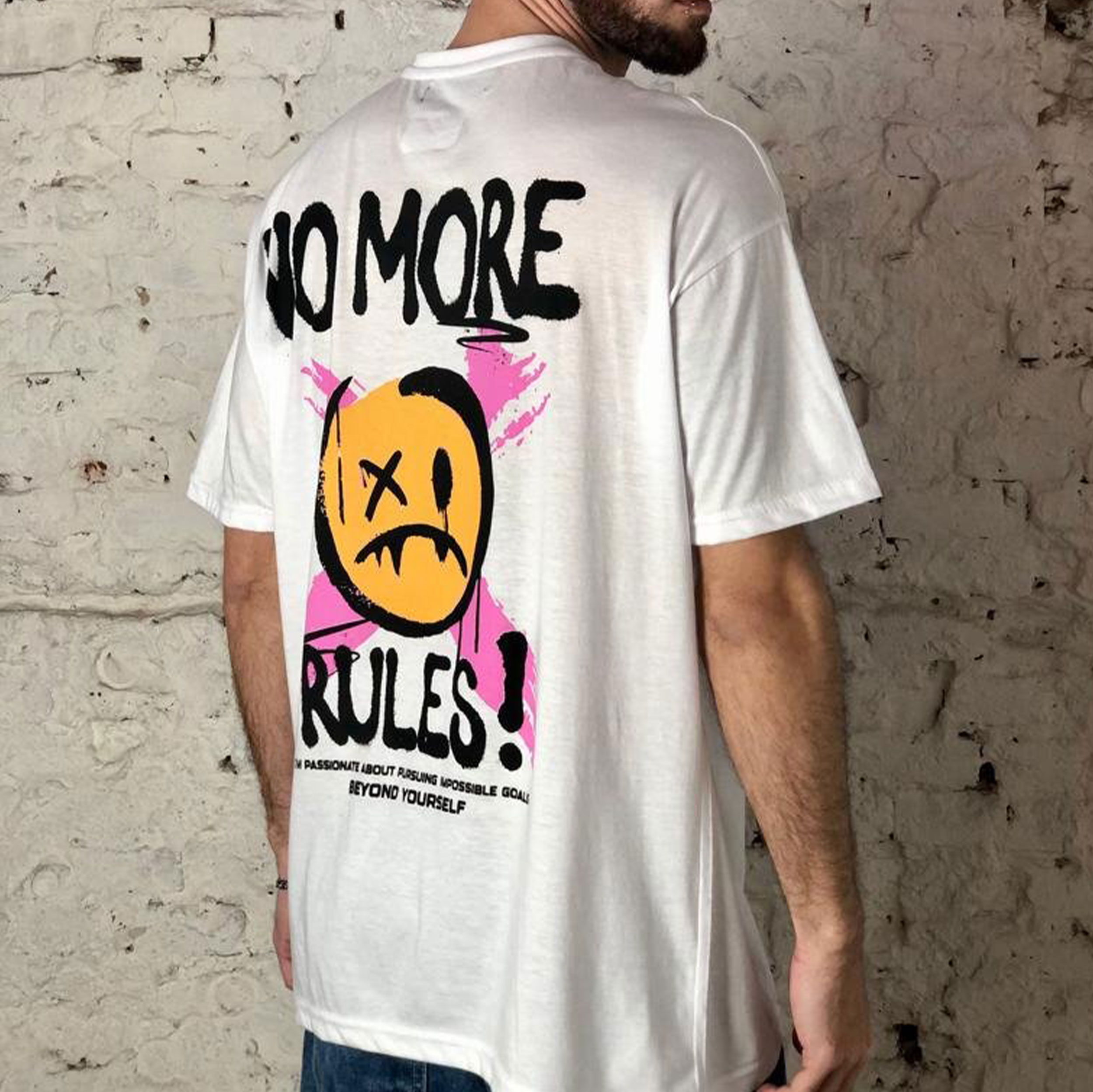 NO MORE RULES Sad Emoji Graphic Print T-shirt
