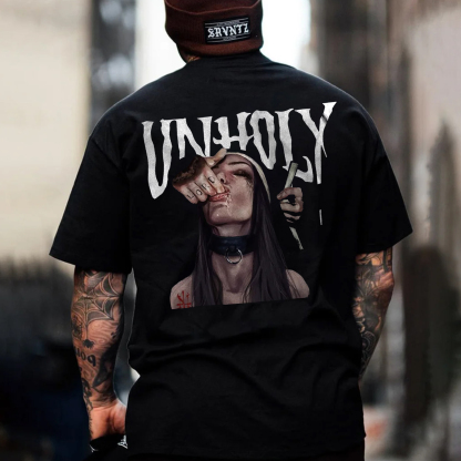 UNHOLY Sucking Finger Nun Print Men's T-Shirt