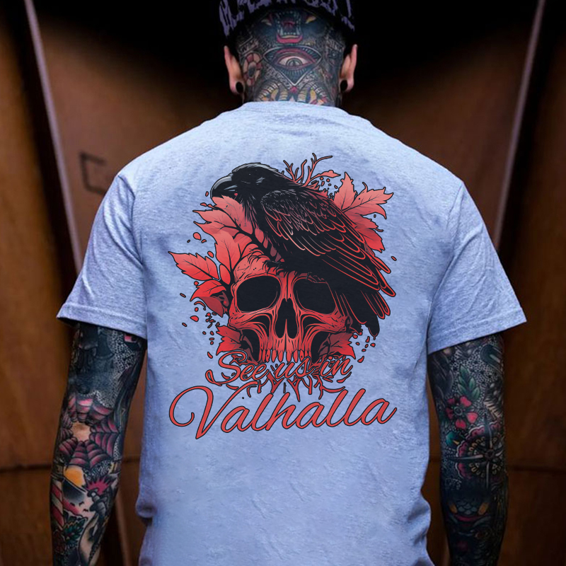 SEE US IN VALHALLA Crow&Skull Print Men's T-Shirt