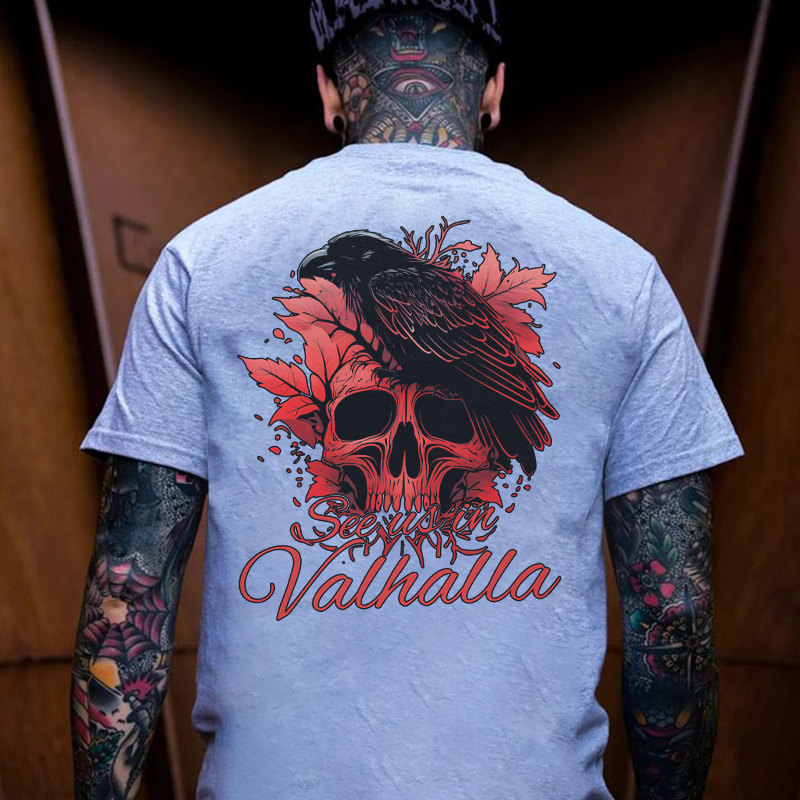 SEE US IN VALHALLA Crow&Skull Print Men's T-Shirt