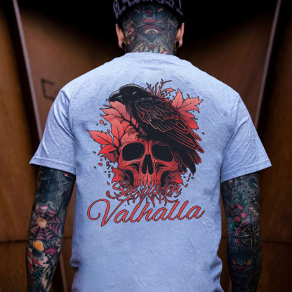 SEE US IN VALHALLA Crow&Skull Print Men's T-Shirt