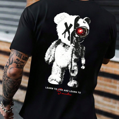 LEARN TO LIVE AND LEARN TO SMILE Black Print T-shirt