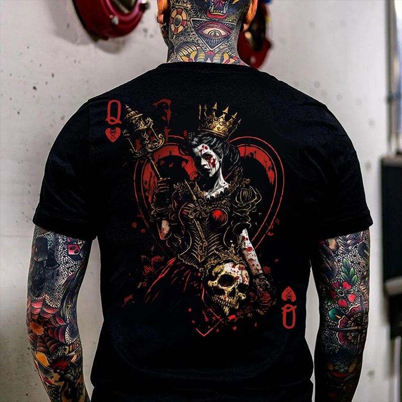 Poker Q Gloomy Skull Queen Print Men's T-Shirt
