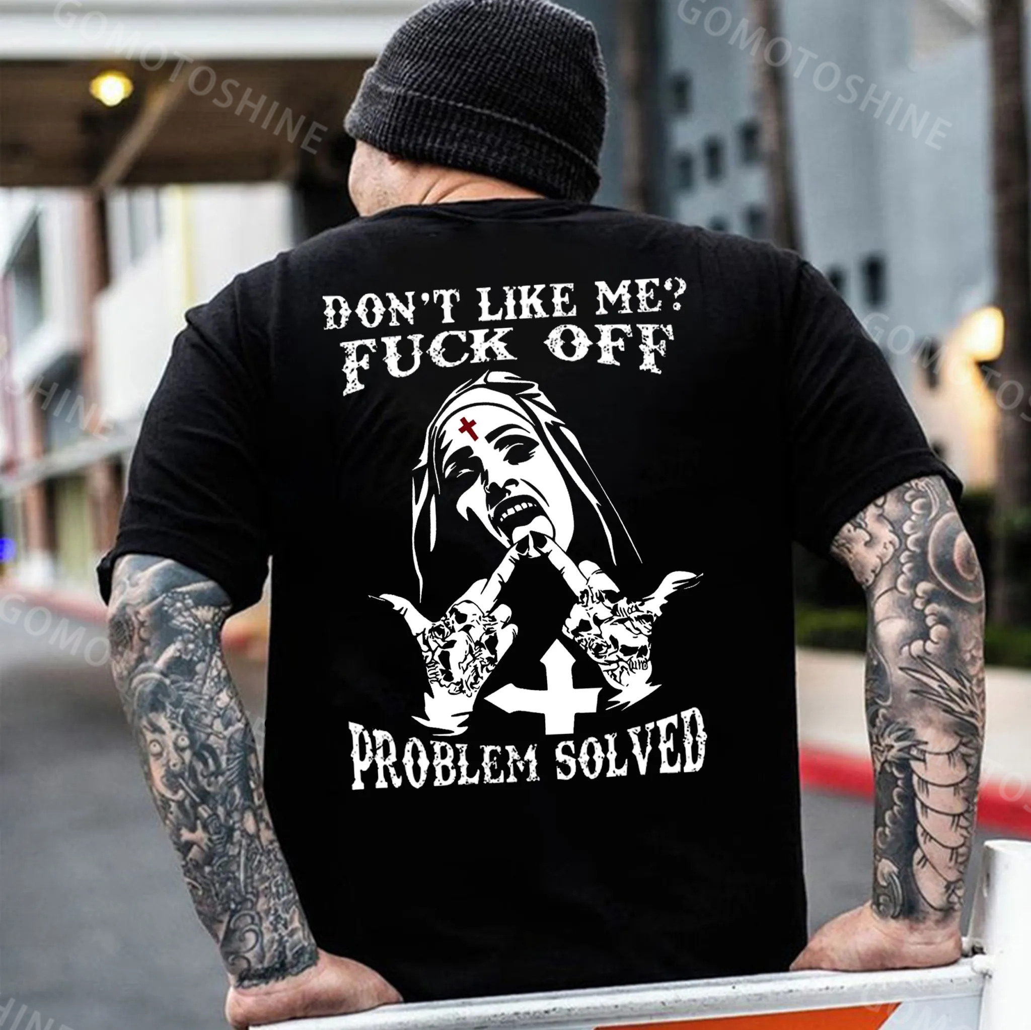 DON'T LIKE ME Defiant Nun Black Print T-Shirt