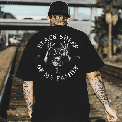 BLACK SHEEP OF MY FAMILY Skull Black Print T-Shirt Image - 1
