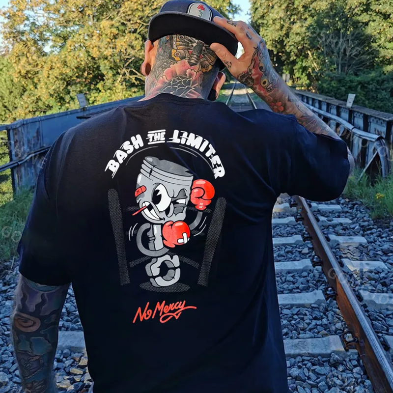 BASH THE LIMITER No Mercy Fighting Tool Man Graphic Black Print T-shir