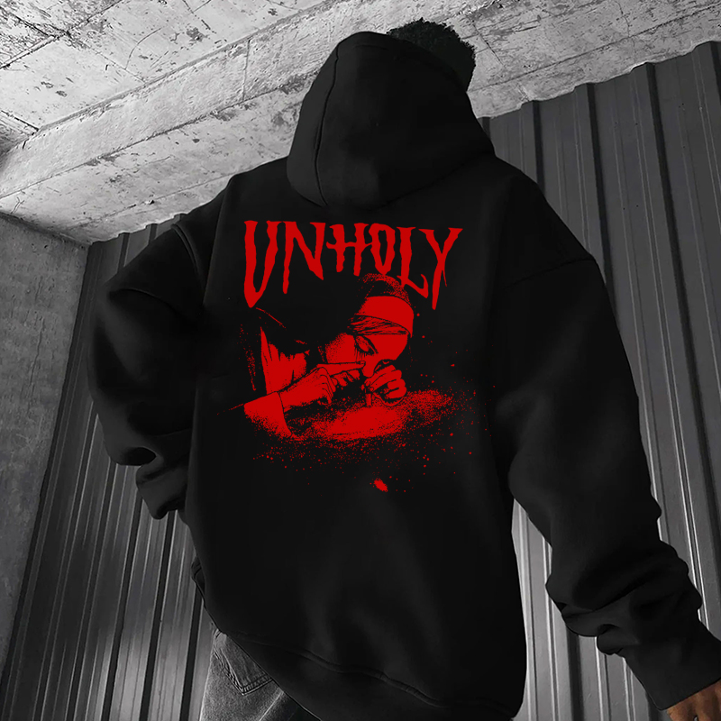 UNHOLY Nun Smoking Dark Style Black Print Hoodie
