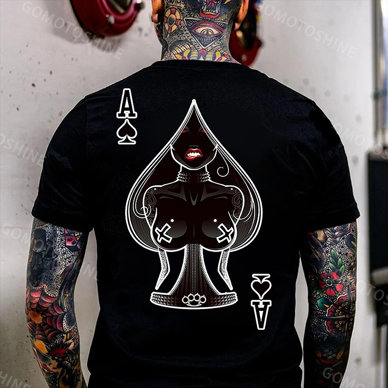 Poker A The Queen of Spades Sexy Nun White Print T-shirt