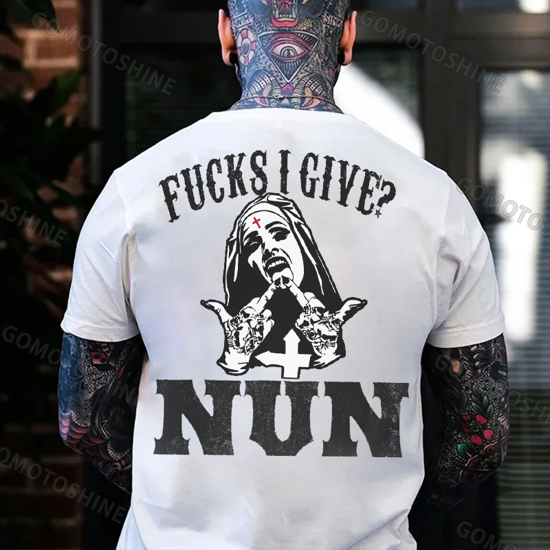 FUCKS I GIVE Uninhibited Nun Graphic Black Print T-shirt