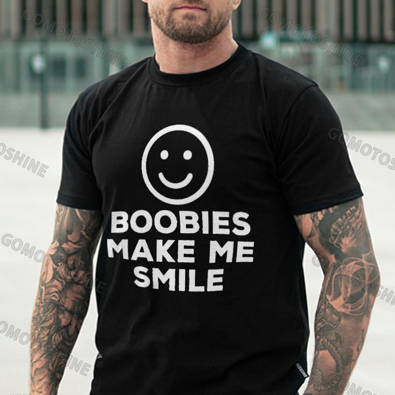 BOOBIES MAKE ME SMILE Smile Emoji Print Men's T-Shirt
