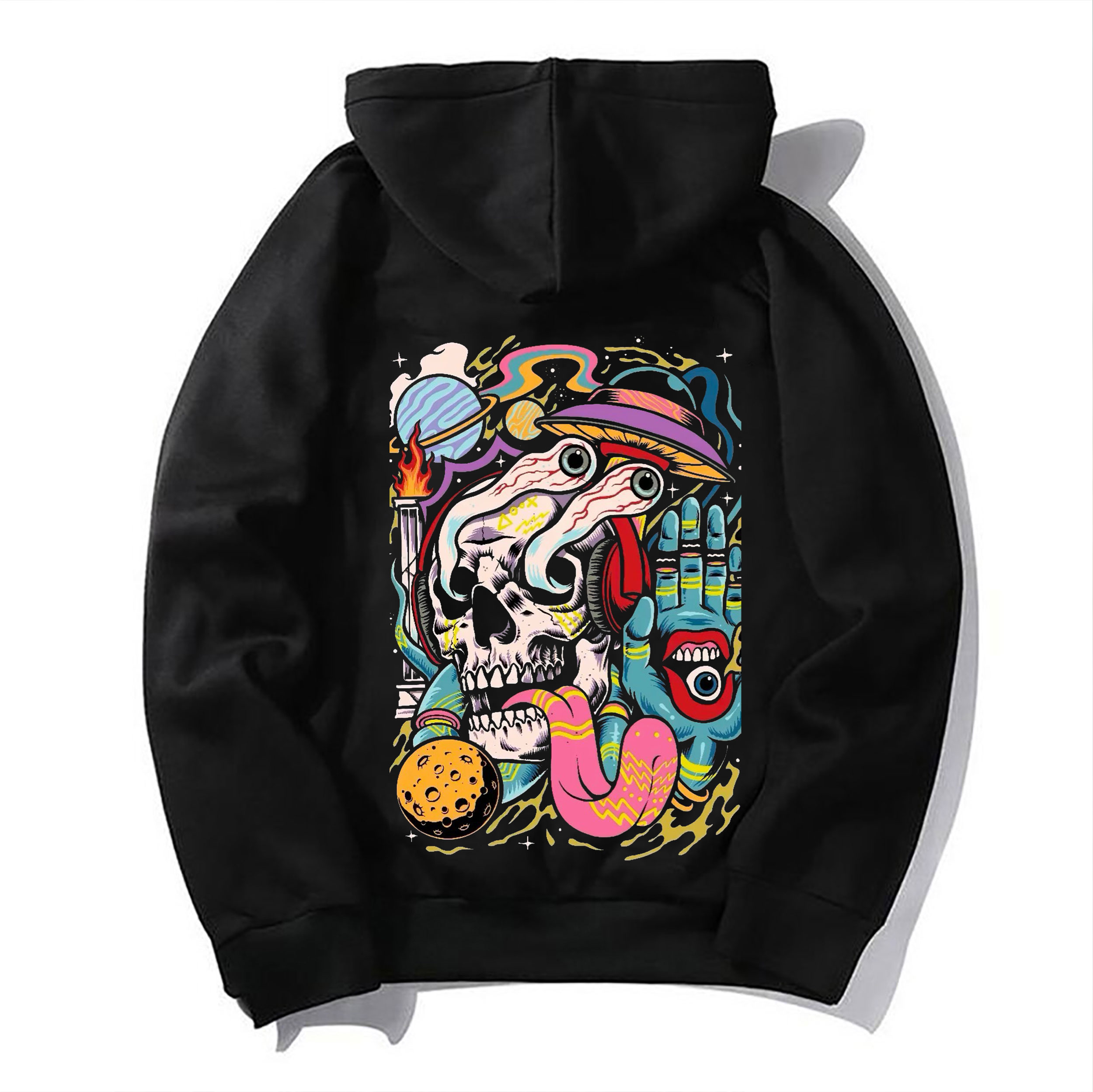 Skull in the Incredible Castle Black Print Hoodie