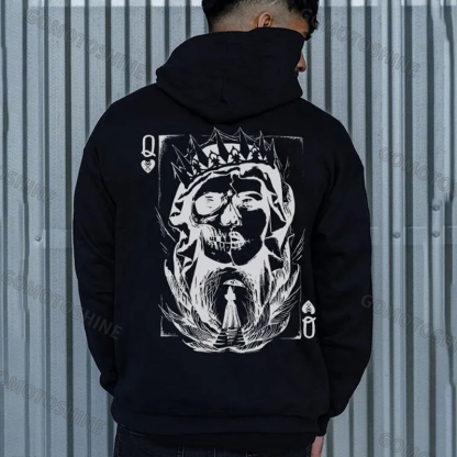 Skeleton Queen Poker Black Print Hoodie