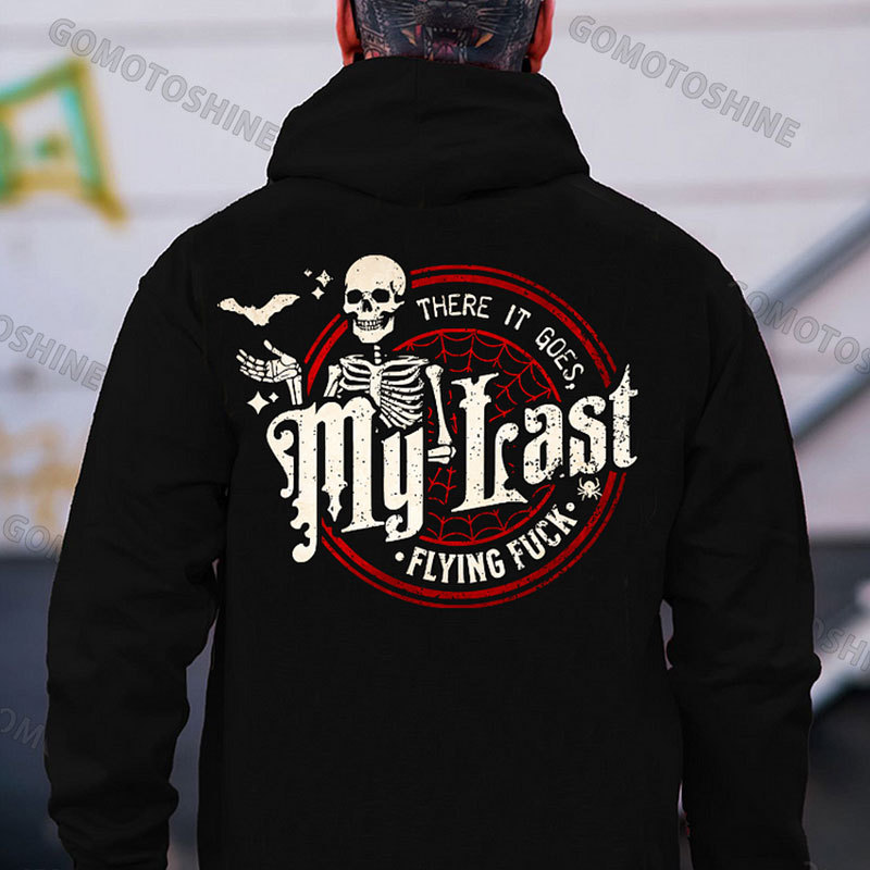 THERE IT GOES MY LAST FLYING FUCK Skeleton&Bat Print Men's Hoodie