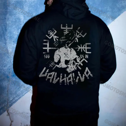 SEE US IN VALHALLA Skull Black Print Hoodie