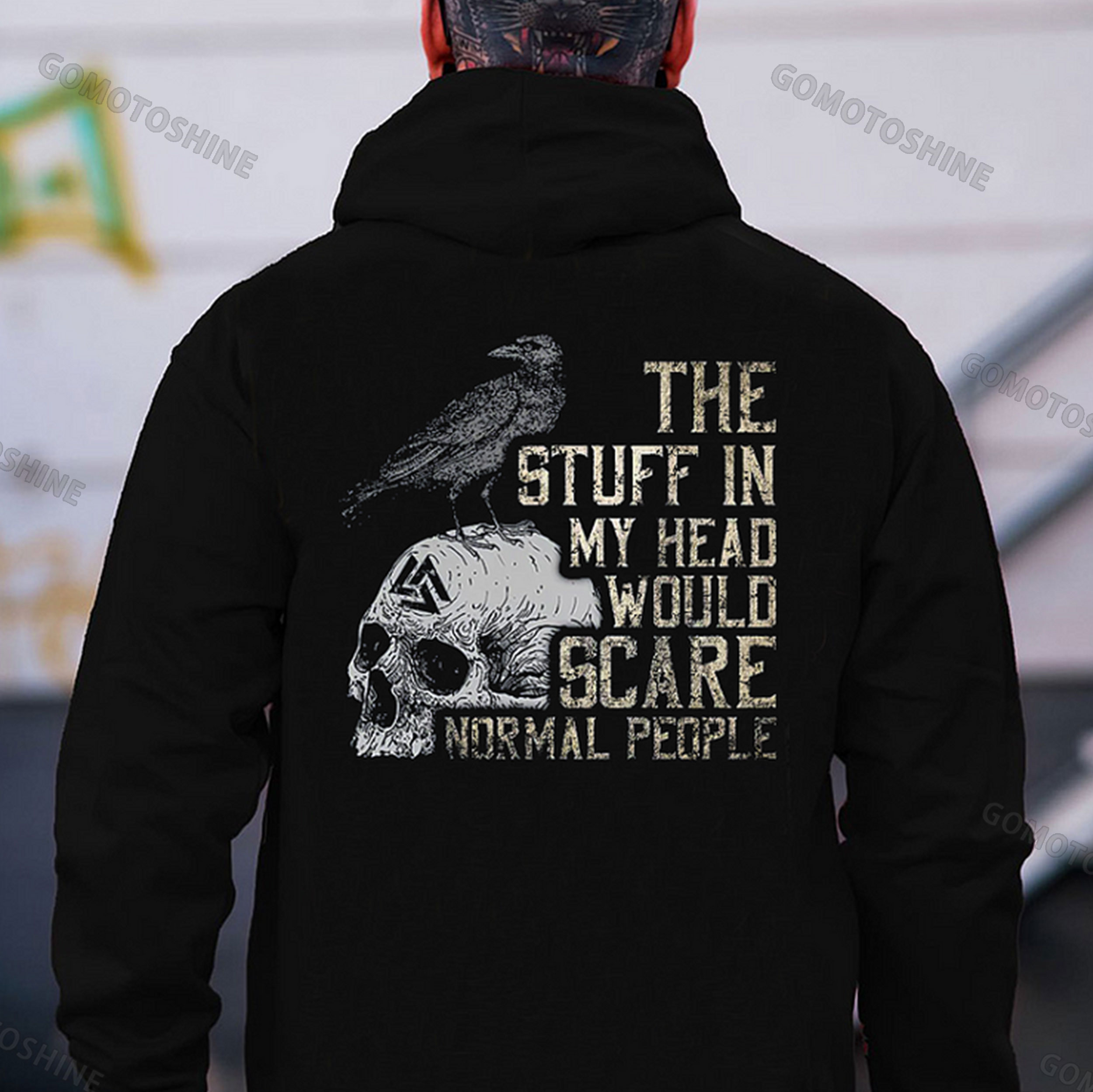 THE STUFF IN MY HEAD WOULD SCARE NORMAL PEOPLE Crow&Skull Print Men's Hoodie