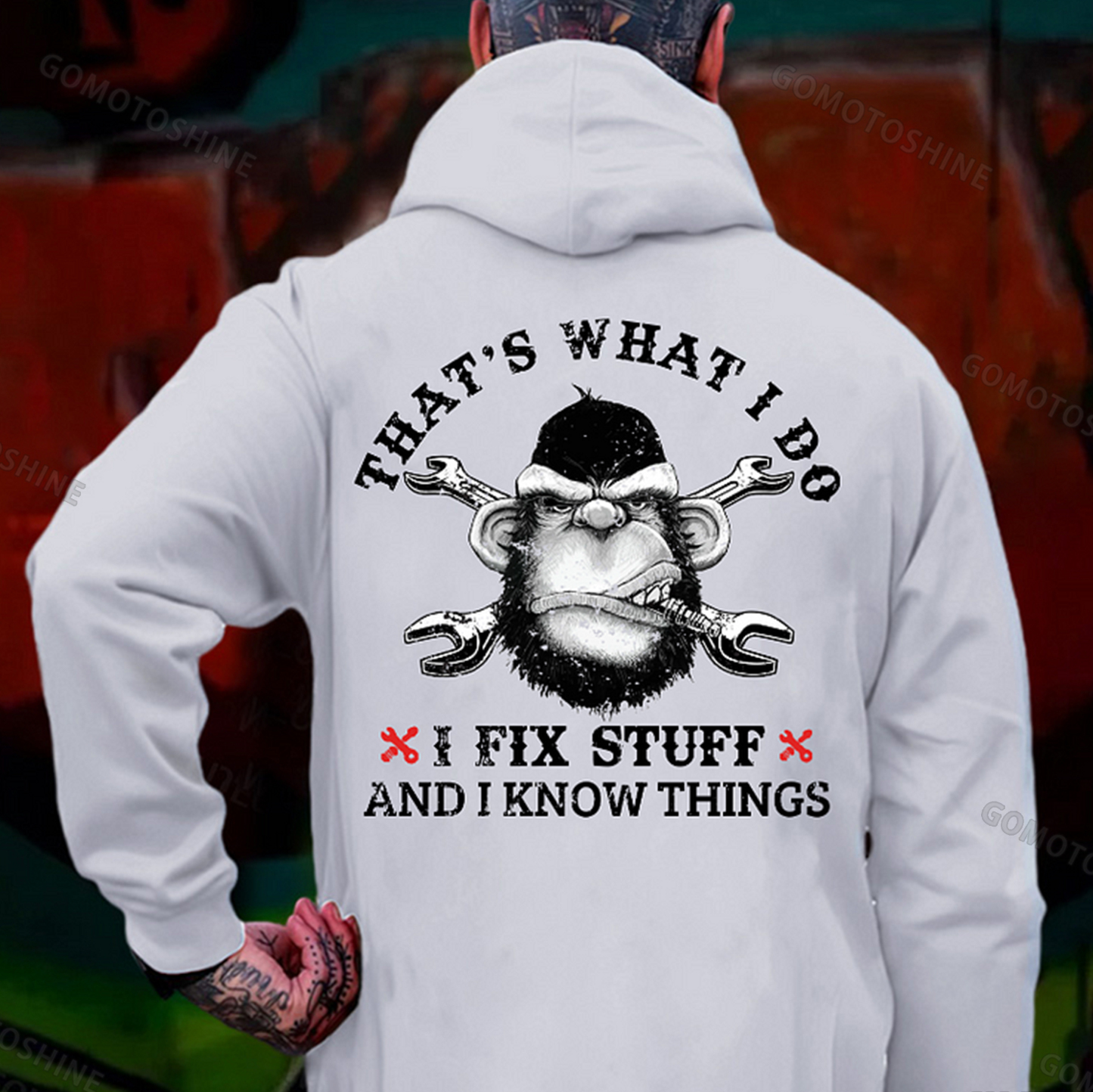THAT'S WHAT I DO I FIX STUFF Chimpanzee Print Men's Hoodie