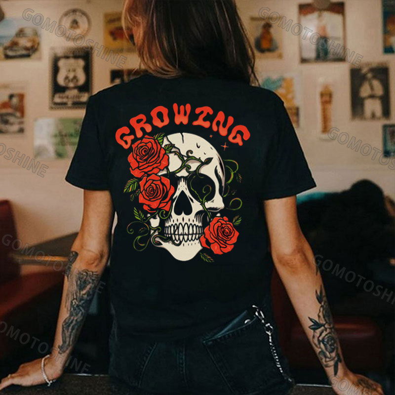 CROWING Skull&Rose Print Women's T-shirt