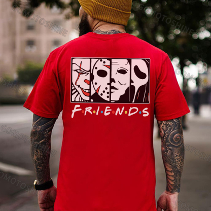 FRIENDS Clown and Grim Reaper Horrifying Casual White Print T-shirt