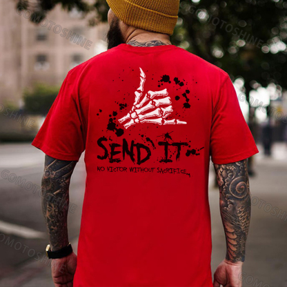 SEND IT NO VICTOR WITHOUT SACRIFICE Bone Hand Print Men's T-Shirt