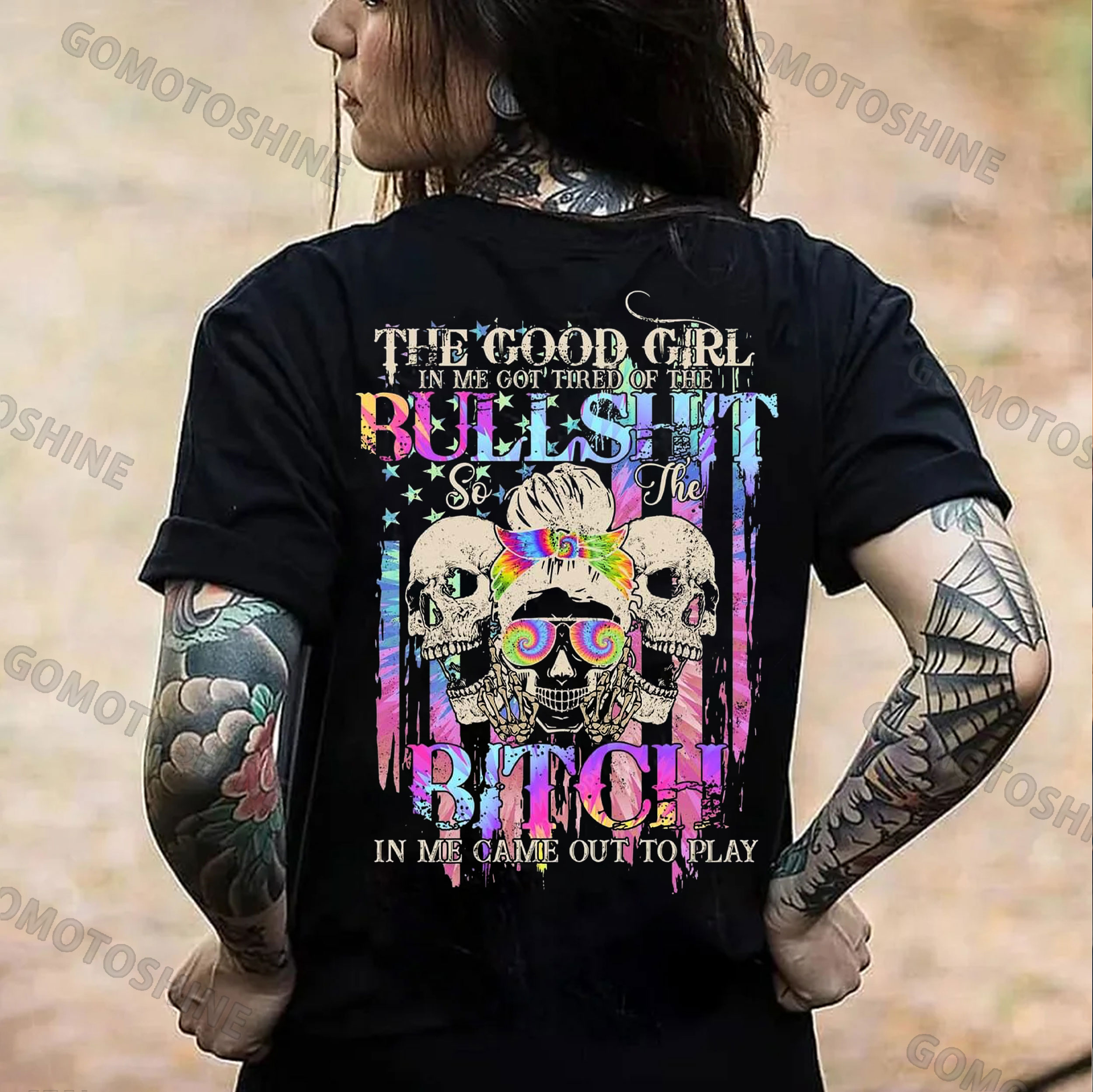 THE GOOD GIRL IN ME GOT TIRED OFF THE BULLSHIT Skull Print Women's T-shirt