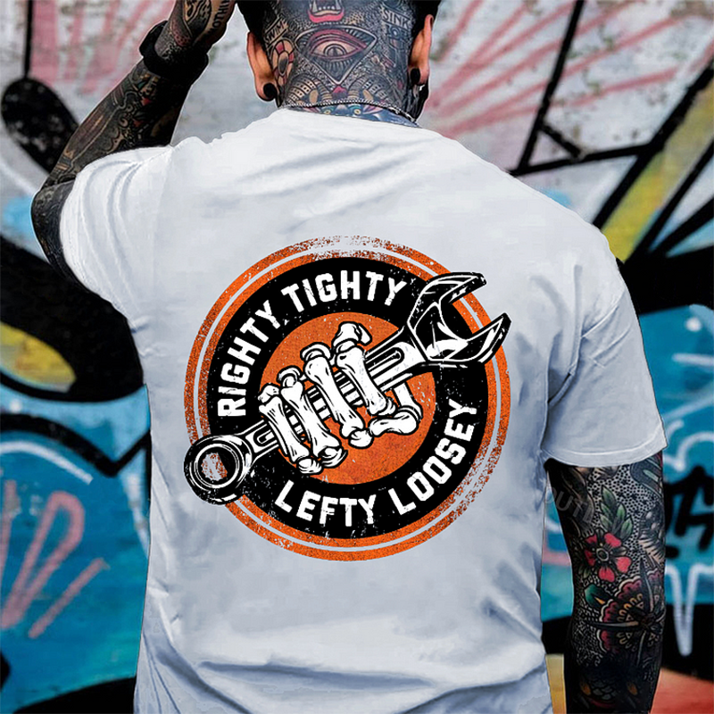 RIGHTY TIGHTY LEFTY LOOSEY Bone Hand With Wrench Print Men's T-shirt