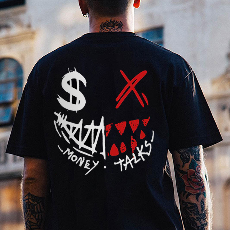 MONEY TALKS Evil Emoji Graffiti Print Men's T-shirt