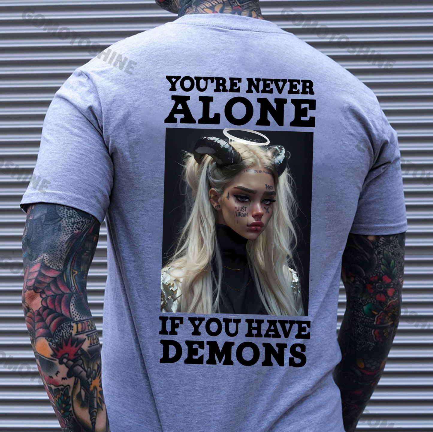 YOU'RE NEVER ALONE IF YOU HAVE DEMONS Gloomy Devil Girl Print Men's T-Shirt