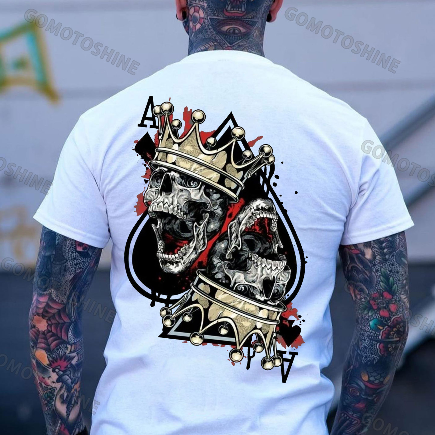 Ace Of Spade Crown&Skull Print Men's T-Shirt