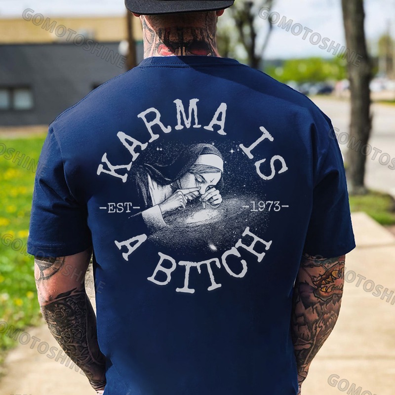 KARMA IS A BITCH Smoking Nun Print Men's T-Shirt