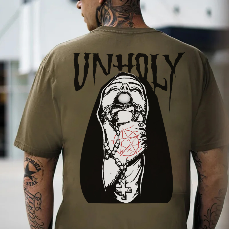 UNHOLY Nun Grab by the throat Graphic Black Print T-shirt