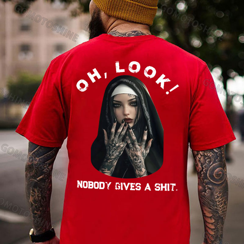 OH LOOK NOBODY GIVES A SHIT Tattooed Nun Print Men's T-Shirt