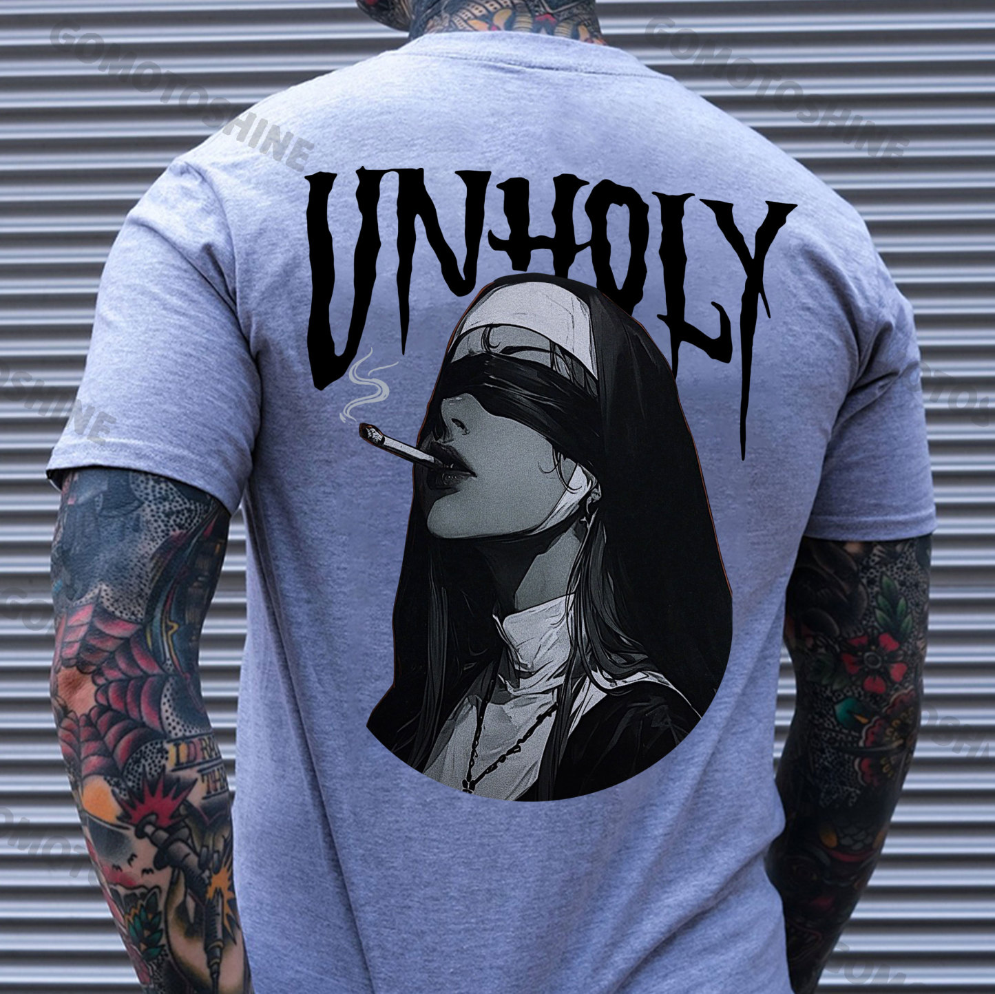 UNHOLY Smoking Blindfolded Nun Print Men's T-Shirt