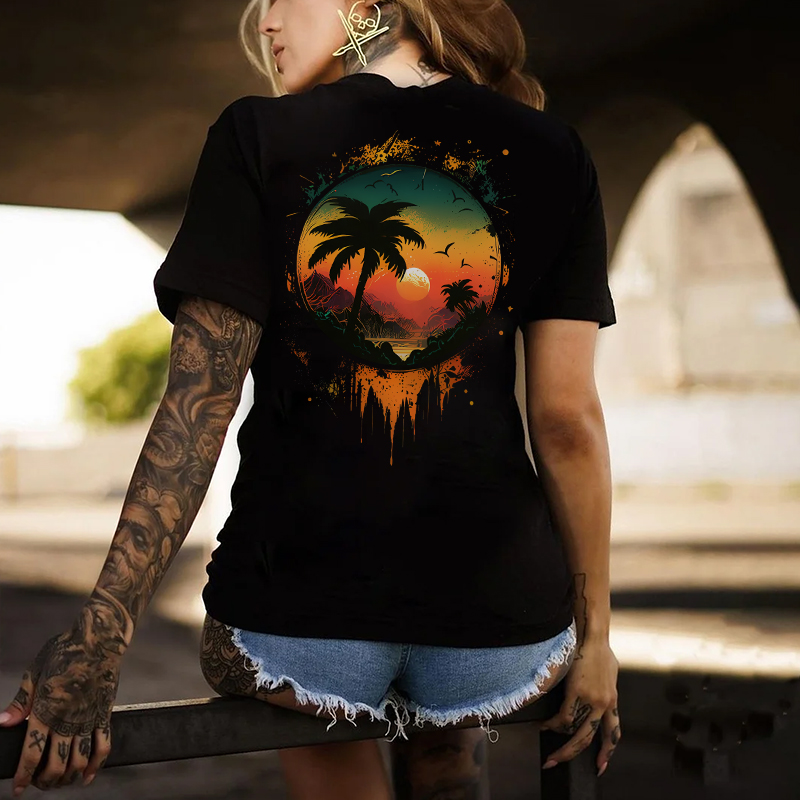 Holiday Paradise Sunset Print Women's T-shirt