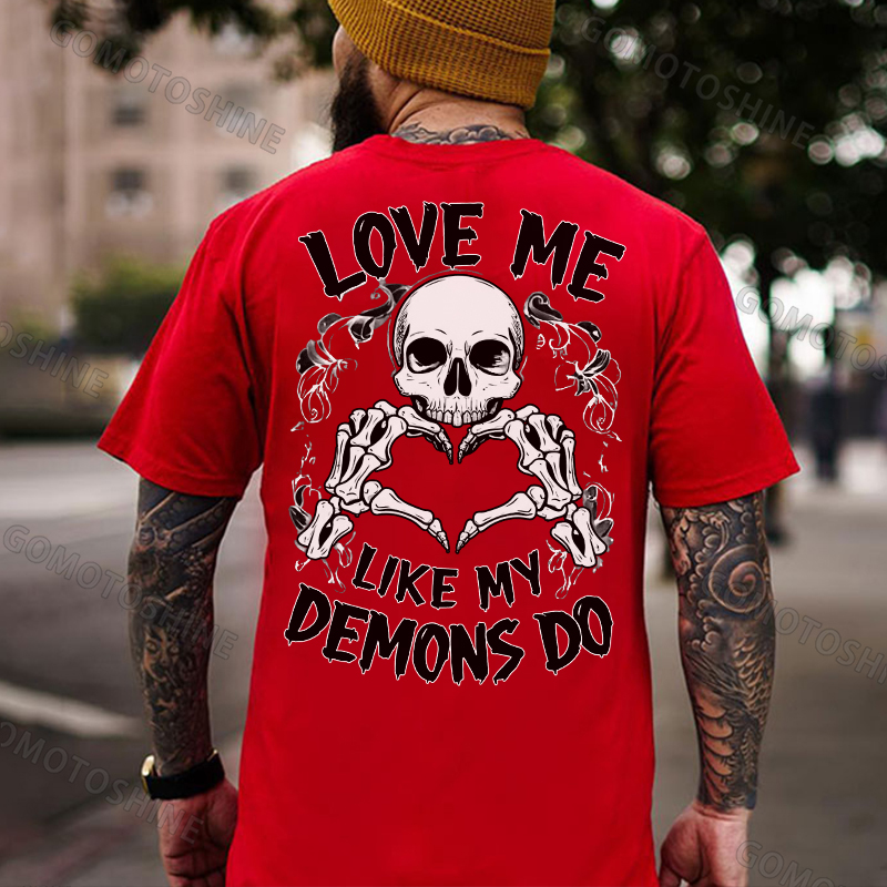 LOVE ME LIKE MY DEMONS DO Finger Heart Skeleton Print Men's T-Shirt