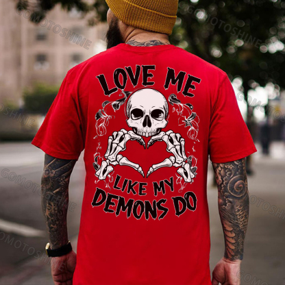 LOVE ME LIKE MY DEMONS DO Finger Heart Skeleton Print Men's T-Shirt