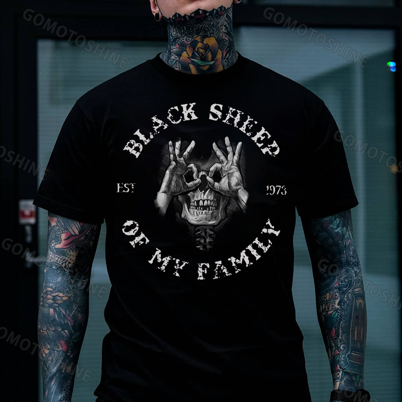 BLACK SHEEP OF MY FAMILY Skull With OK Print Men's T-Shirt