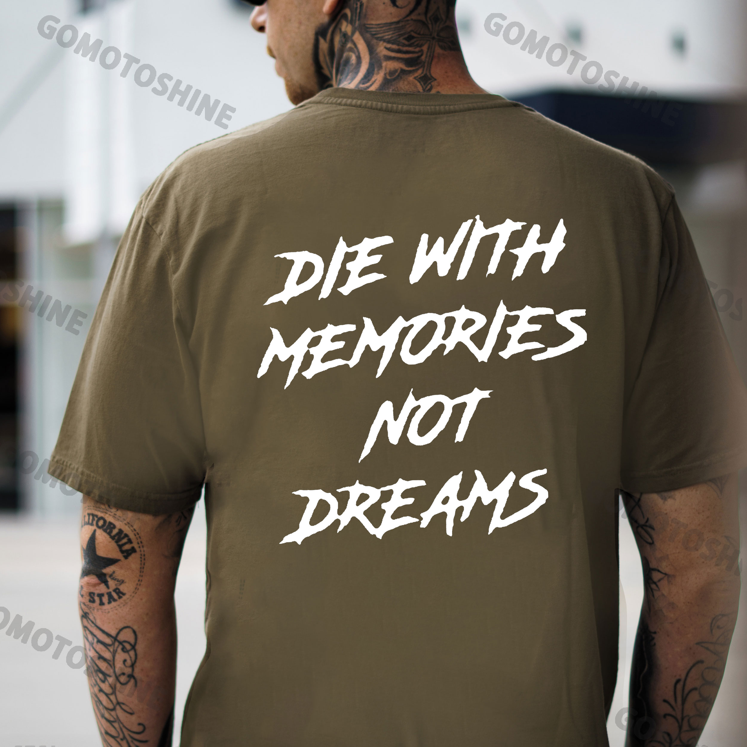 DIE WITH MEMORIES NOT DREAMS Letters Modern Style White and Black Print T-shirt