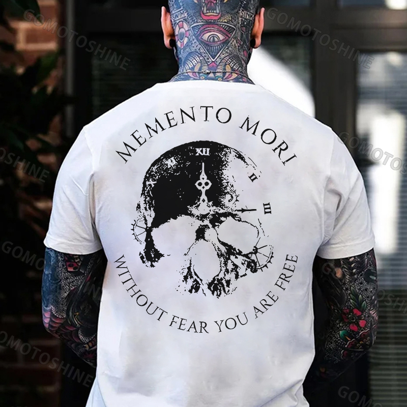 MEMENTO MORI WITHOUT FEAR YOU ARE FREE Skull Clock Print Men's T-shirt