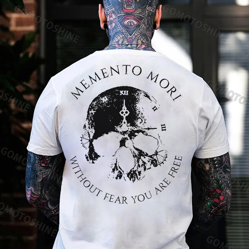 MEMENTO MORI WITHOUT FEAR YOU ARE FREE Skull Clock Print Men's T-shirt