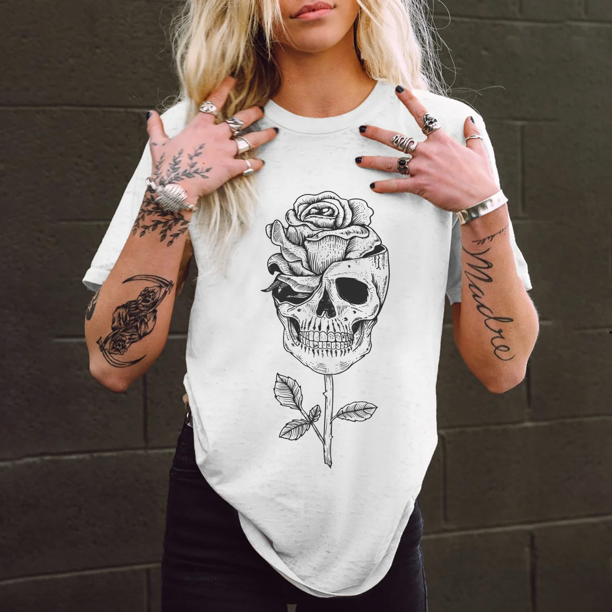 Skull Rose Print Women's T-shirt